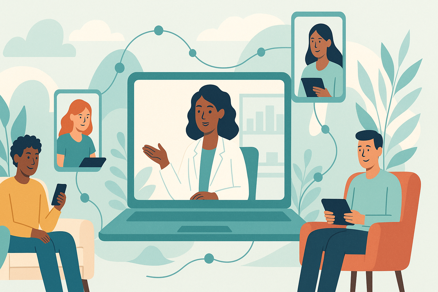 Conceptual image representing telehealth and future of therapy